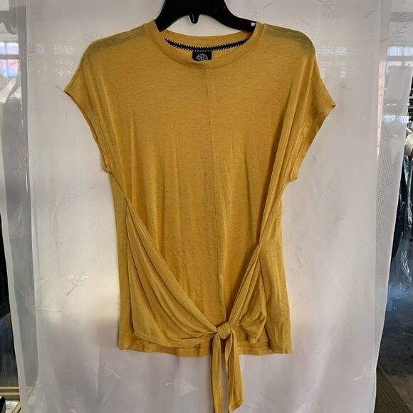 Bobeau sweater s yellow grey streak tie on front . - Picture 1 of 6